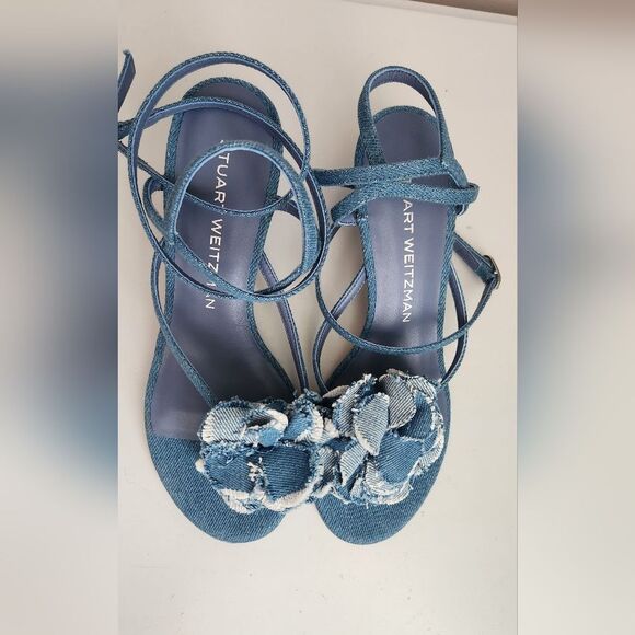 $495 Stuart Weitzman Belize 50 Stappy Sandal In Denim 7B - Picture 5 of 10
